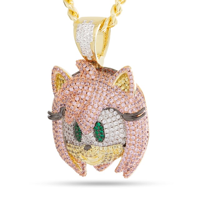 King Ice 14k Gold Plated Sonic The Hedgehog Amy Necklace NKX14408