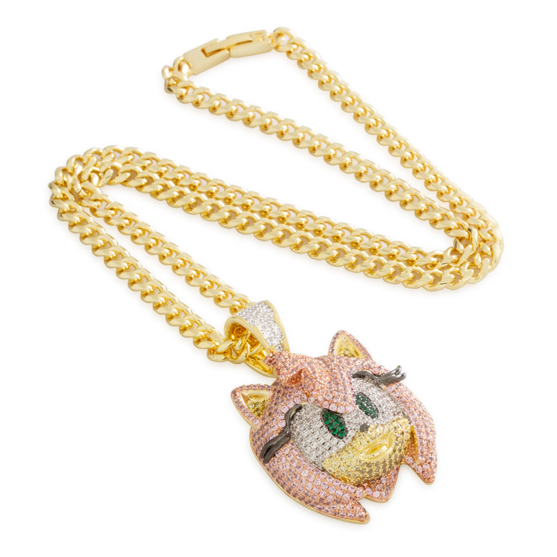 King Ice 14k Gold Plated Sonic The Hedgehog Amy Necklace NKX14408