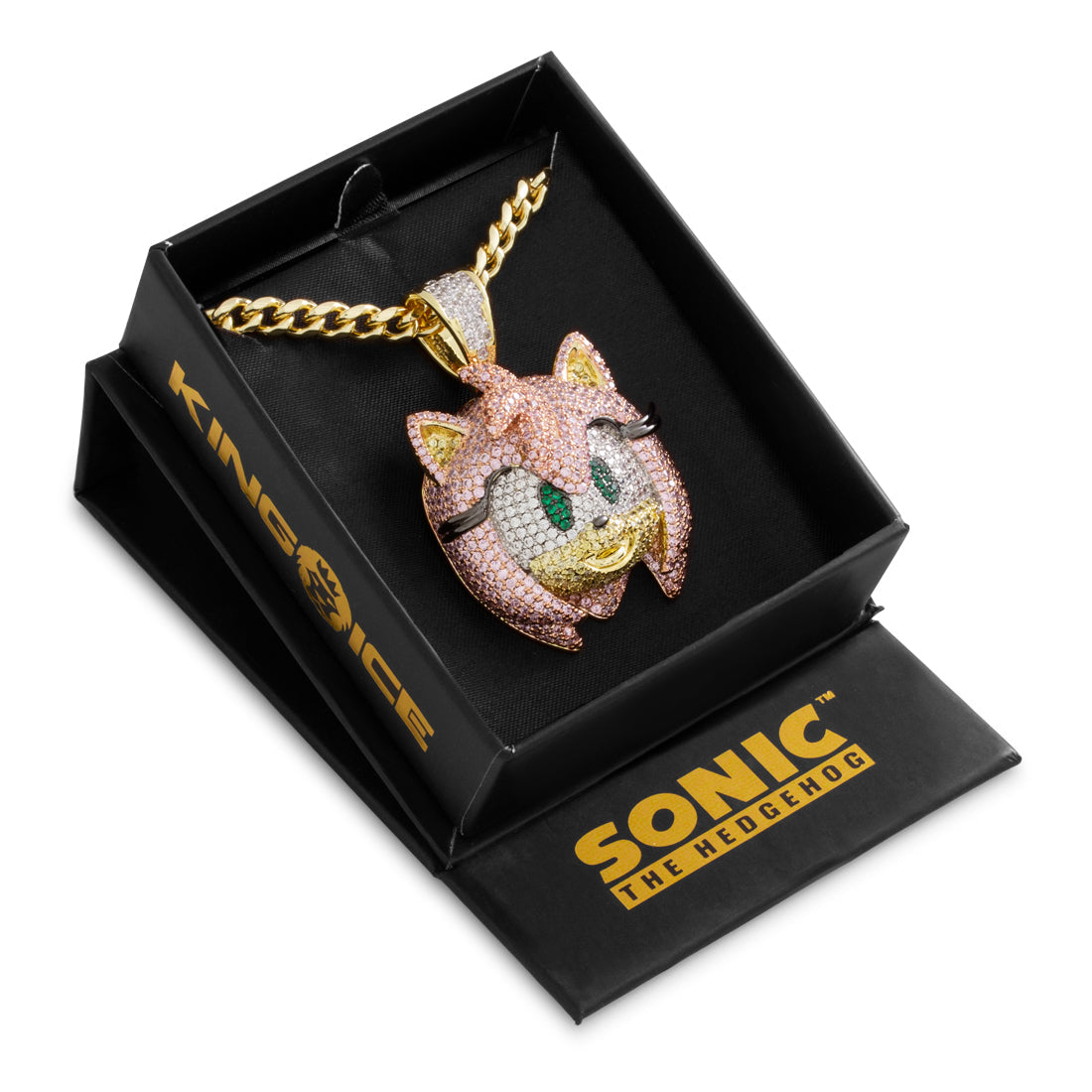 King Ice 14k Gold Plated Sonic The Hedgehog Amy Necklace NKX14408