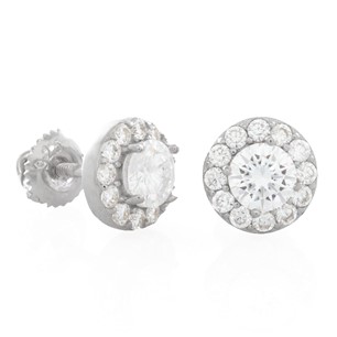 King Ice White Gold Plated 8mm Moissanite Halo Brilliant Cut Stud Earrings ERX14244