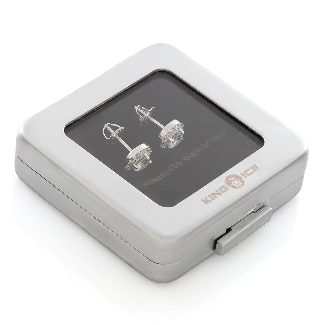 King Ice White Gold Plated 8mm Moissanite Halo Brilliant Cut Stud Earrings ERX14244