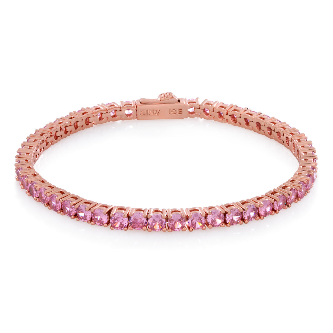 King Ice Rose Gold Plated Tennis 4mm Bracelet 7" BRX13301