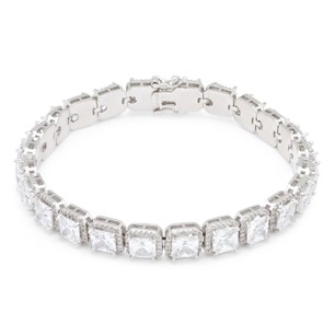 King Ice White Gold Plated Princess Cut 5mm Bracelet 8" BRX14033