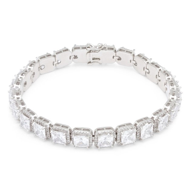 King Ice White Gold Plated Princess Cut 5mm Bracelet 8" BRX14033