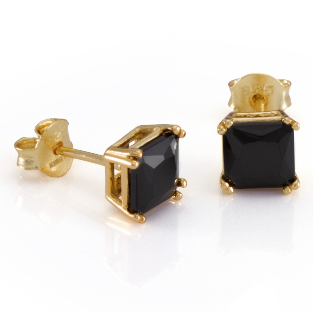 King Ice 14k Gold Plated Onyx 6mm Princess Cut Earrings ERX09291