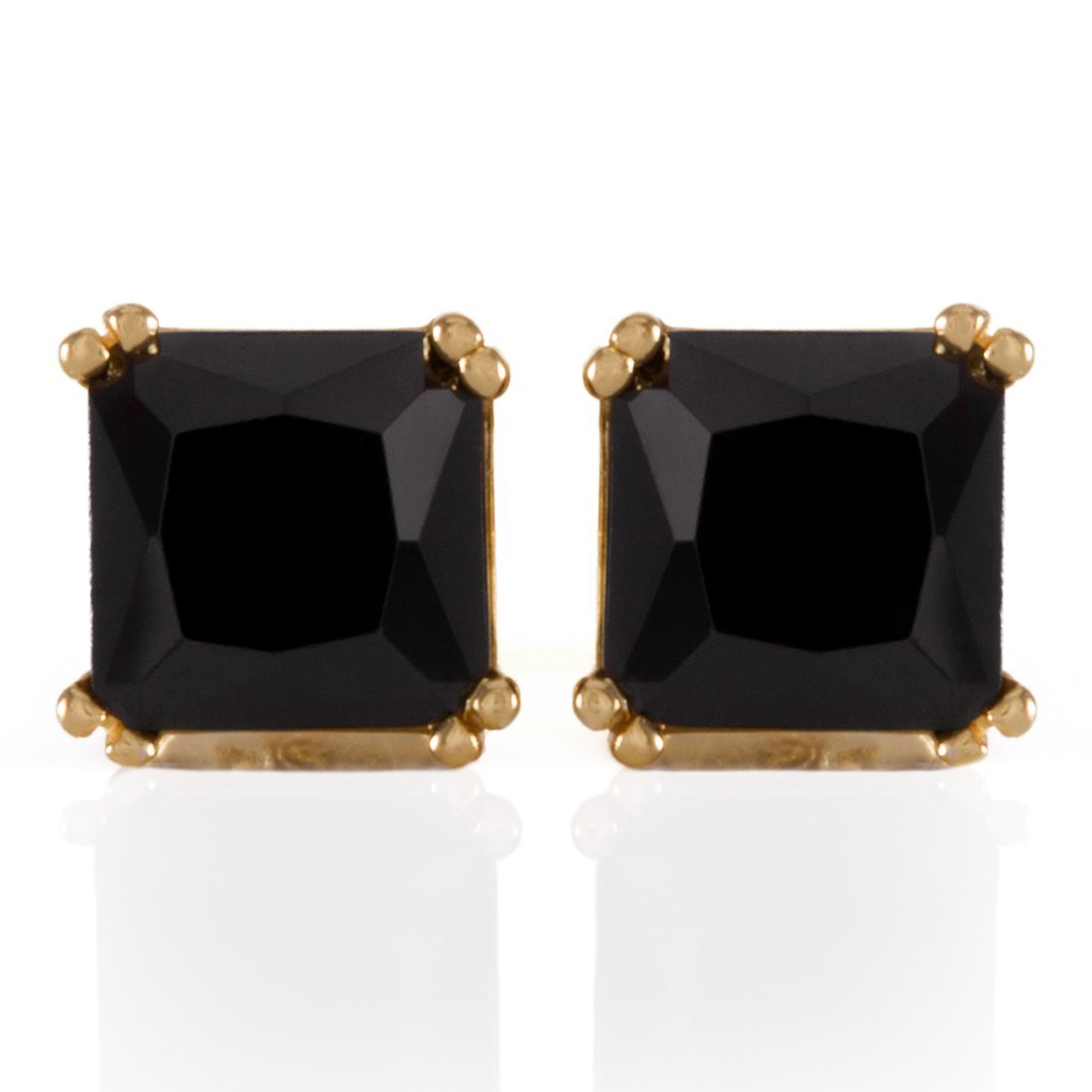 King Ice 14k Gold Plated Onyx 6mm Princess Cut Earrings ERX09291