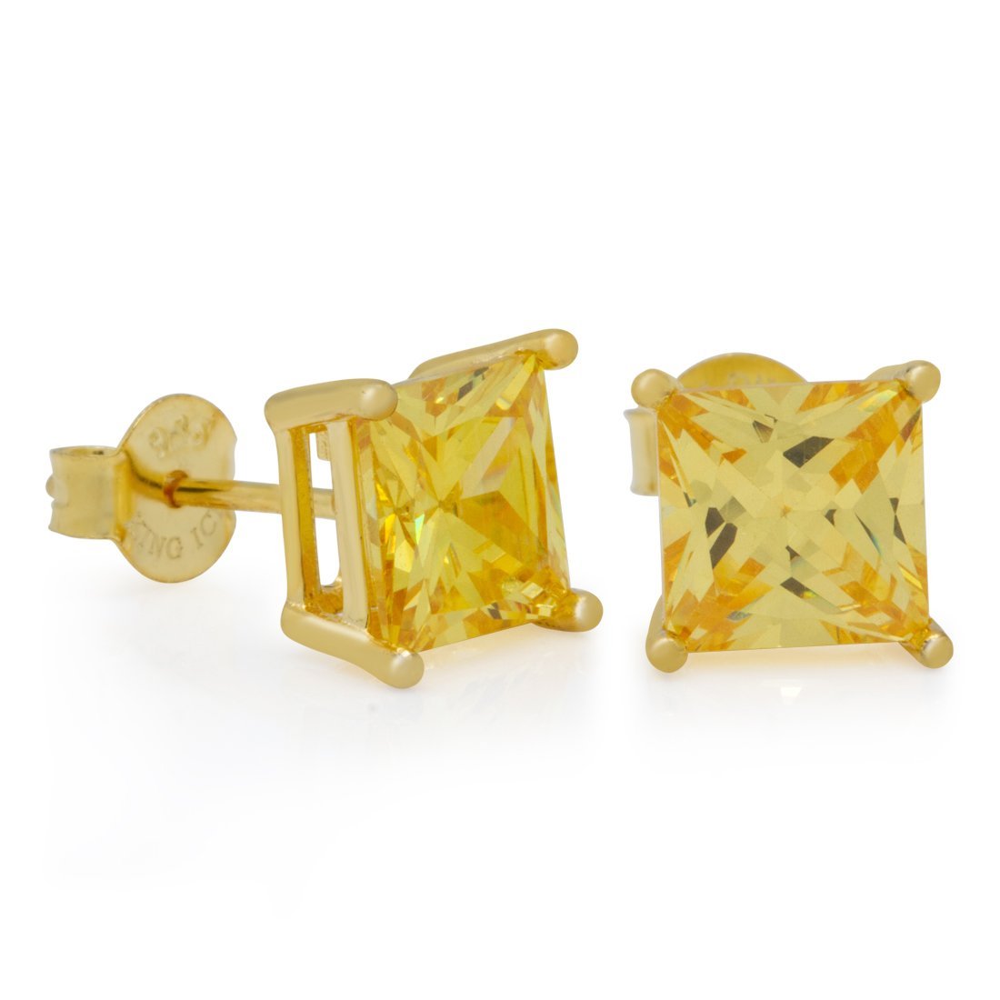 King Ice 14k Gold Plated Yellow 6mm Princess Cut Earrings ERX09293