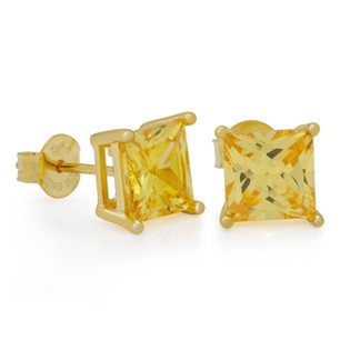 King Ice 14k Gold Plated Yellow 6mm Princess Cut Earrings ERX09293
