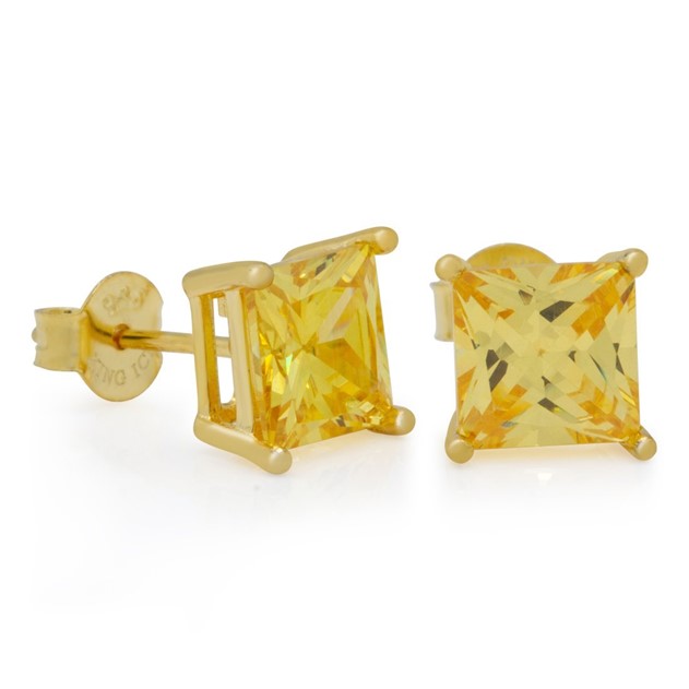 King Ice 14k Gold Plated Yellow 6mm Princess Cut Earrings ERX09293