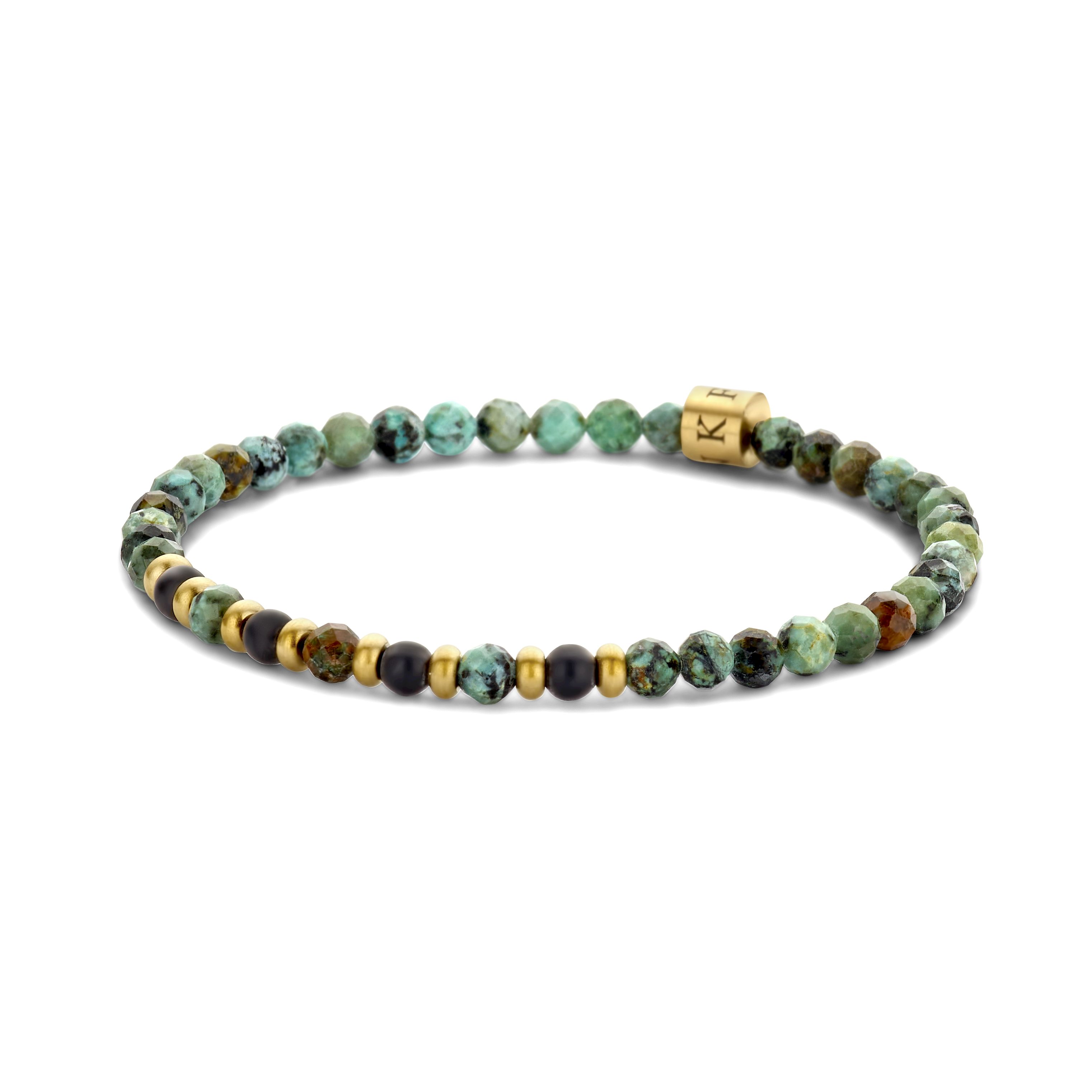 Frank 1967 Beads Amazonite & Agate Stones Bracelet PVD Gold 7FB-0714