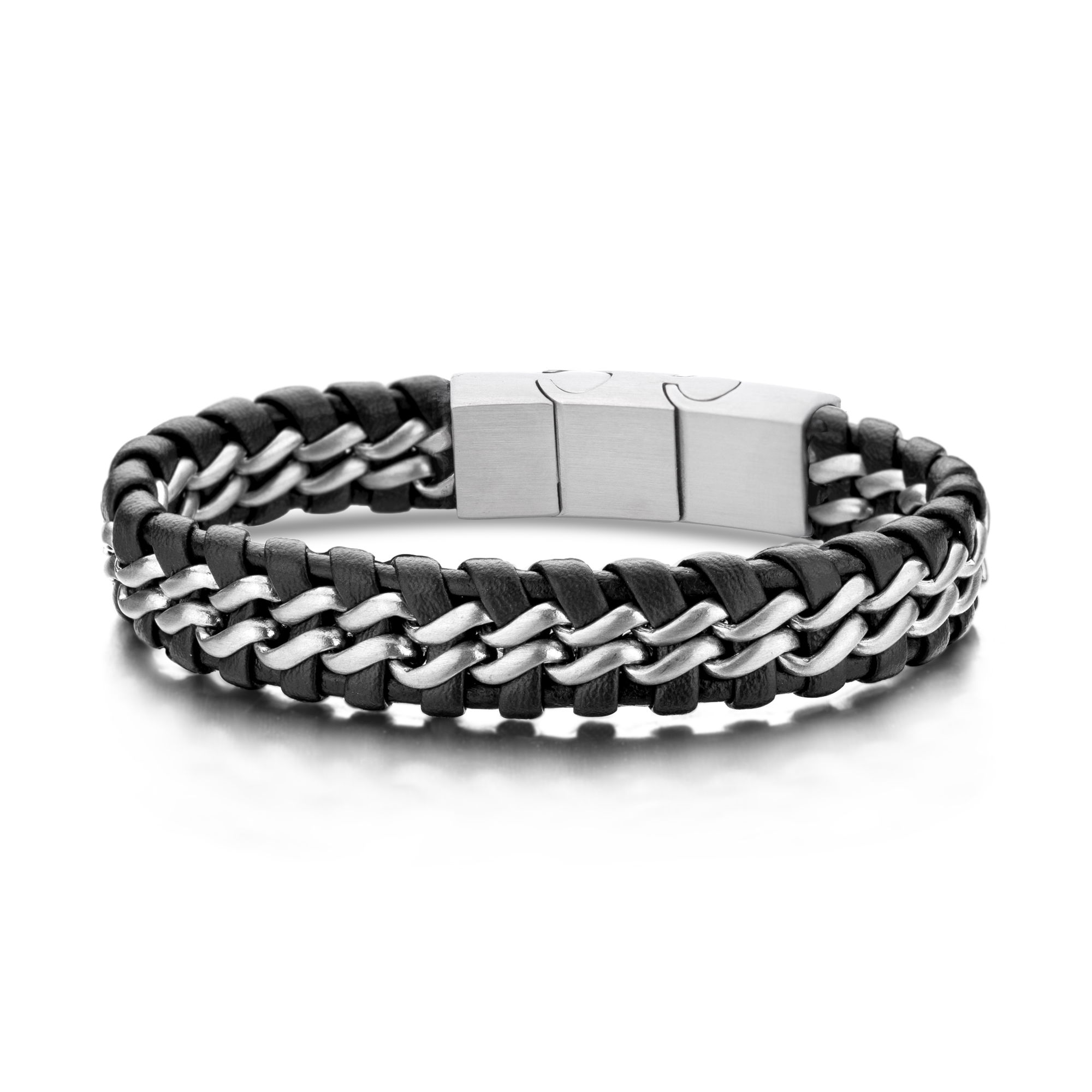 Frank 1967 Woven Leather Steel Bracelet 7FB-0273