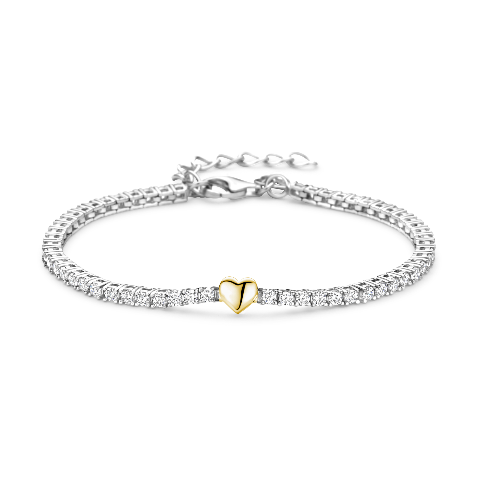 New Bling Sterling Silver + 14k Gold Plated Tennis Heart Bracelet 9NB-1584-Y