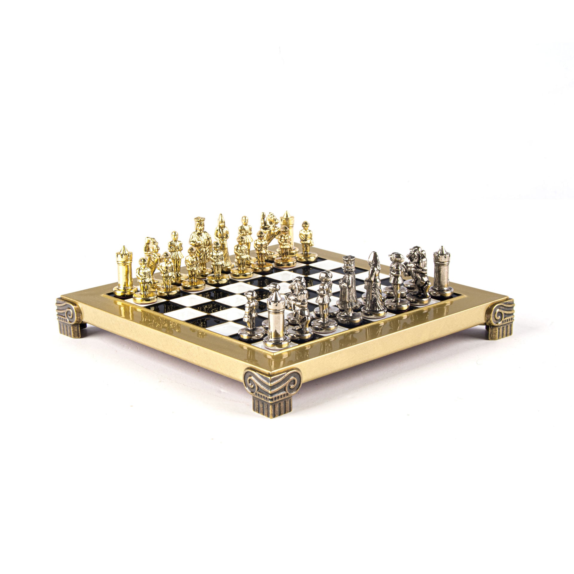 Byzantine Metal Chess Set Black & White 20x20cm S1BLA