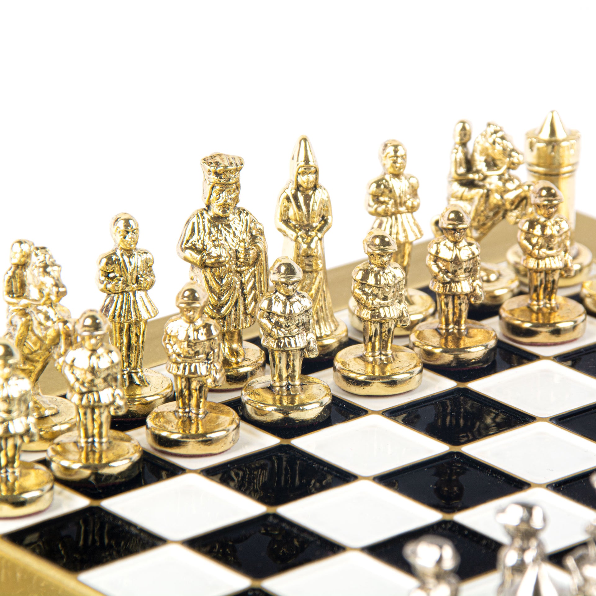 Byzantine Metal Chess Set Black & White 20x20cm S1BLA