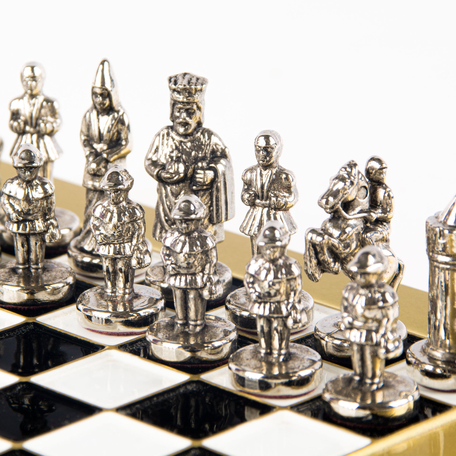Byzantine Metal Chess Set Black & White 20x20cm S1BLA