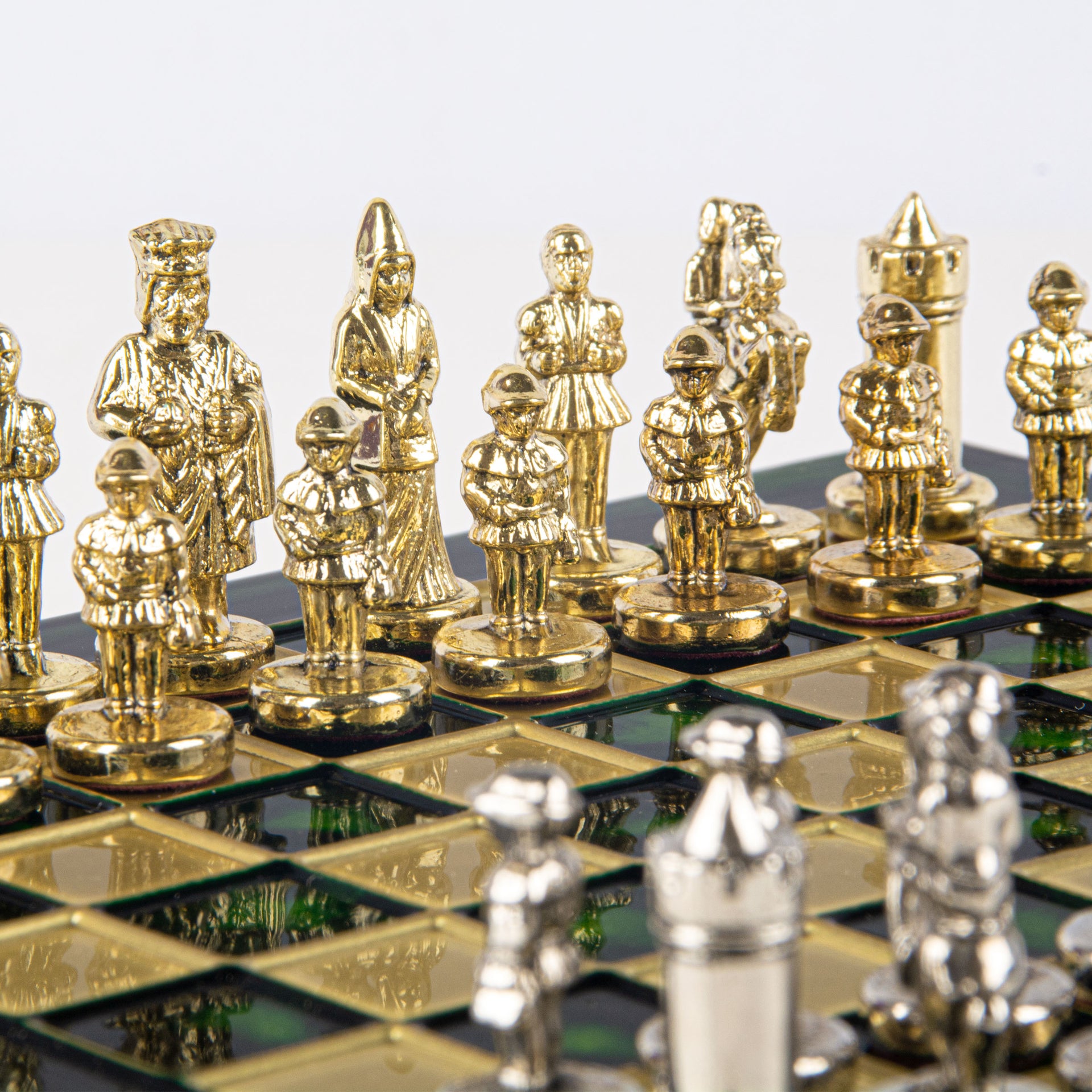 Byzantine Metal Chess Set Green 20x20cm S1GRE