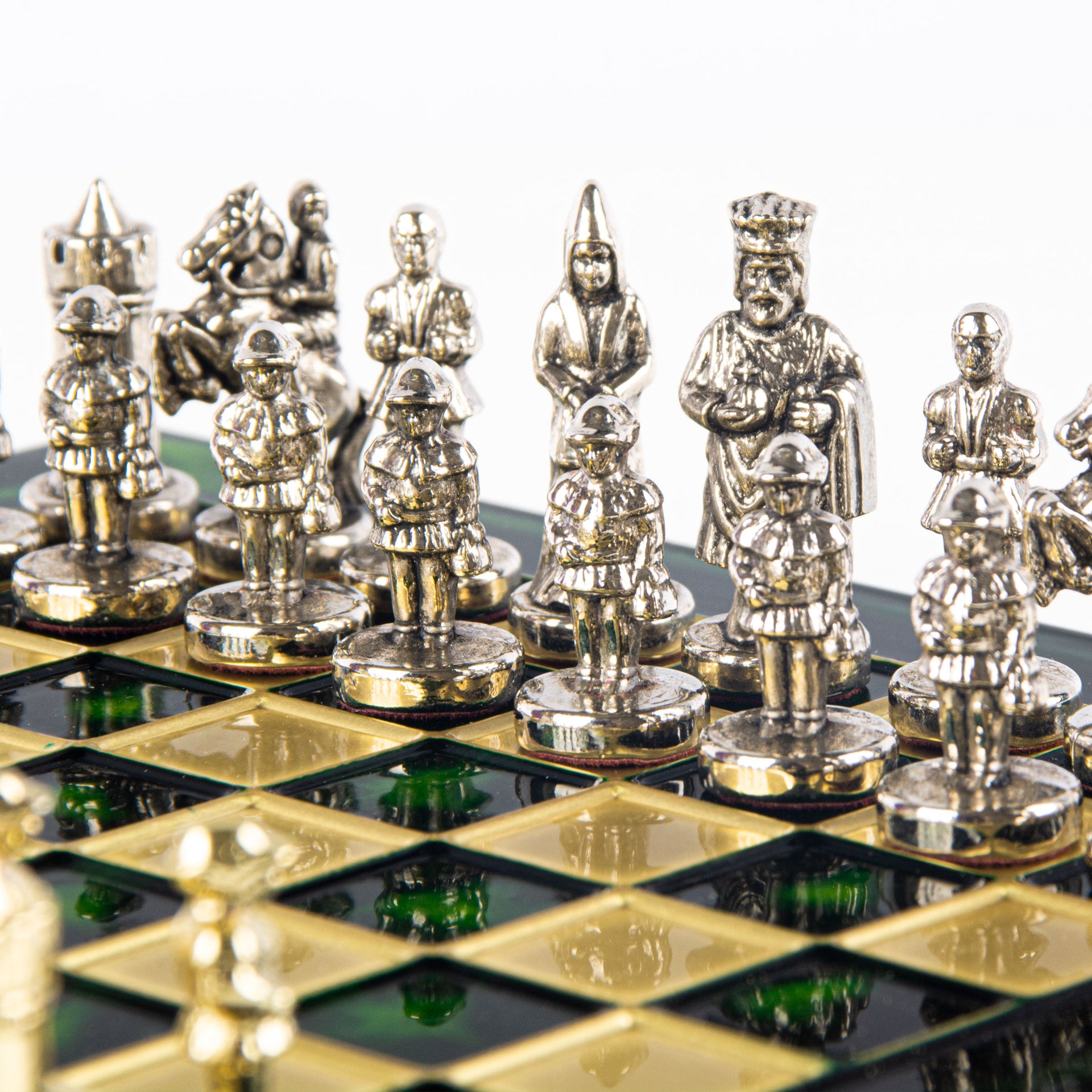 Byzantine Metal Chess Set Green 20x20cm S1GRE