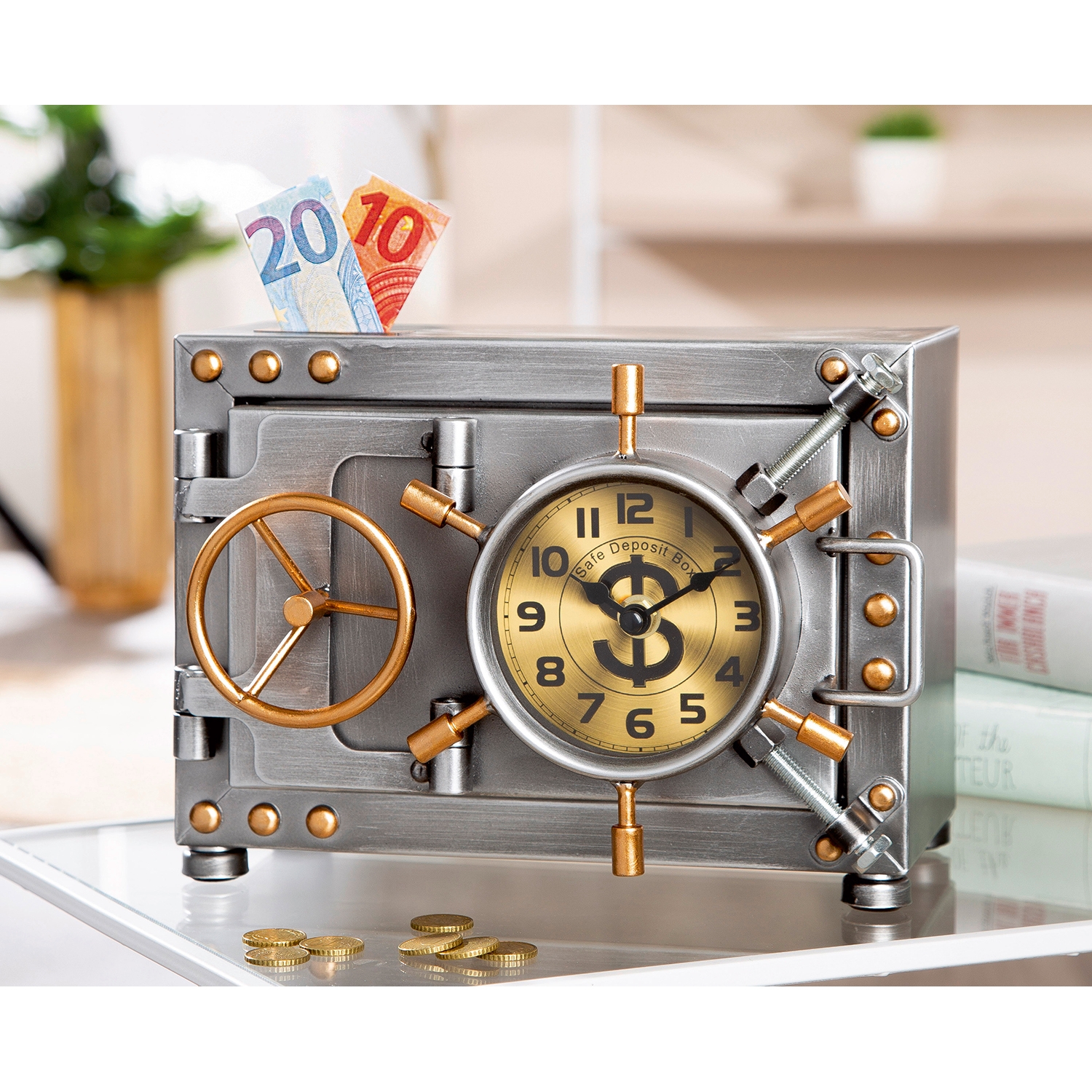 Table Clock, Safe & Moneybank Silver 59086