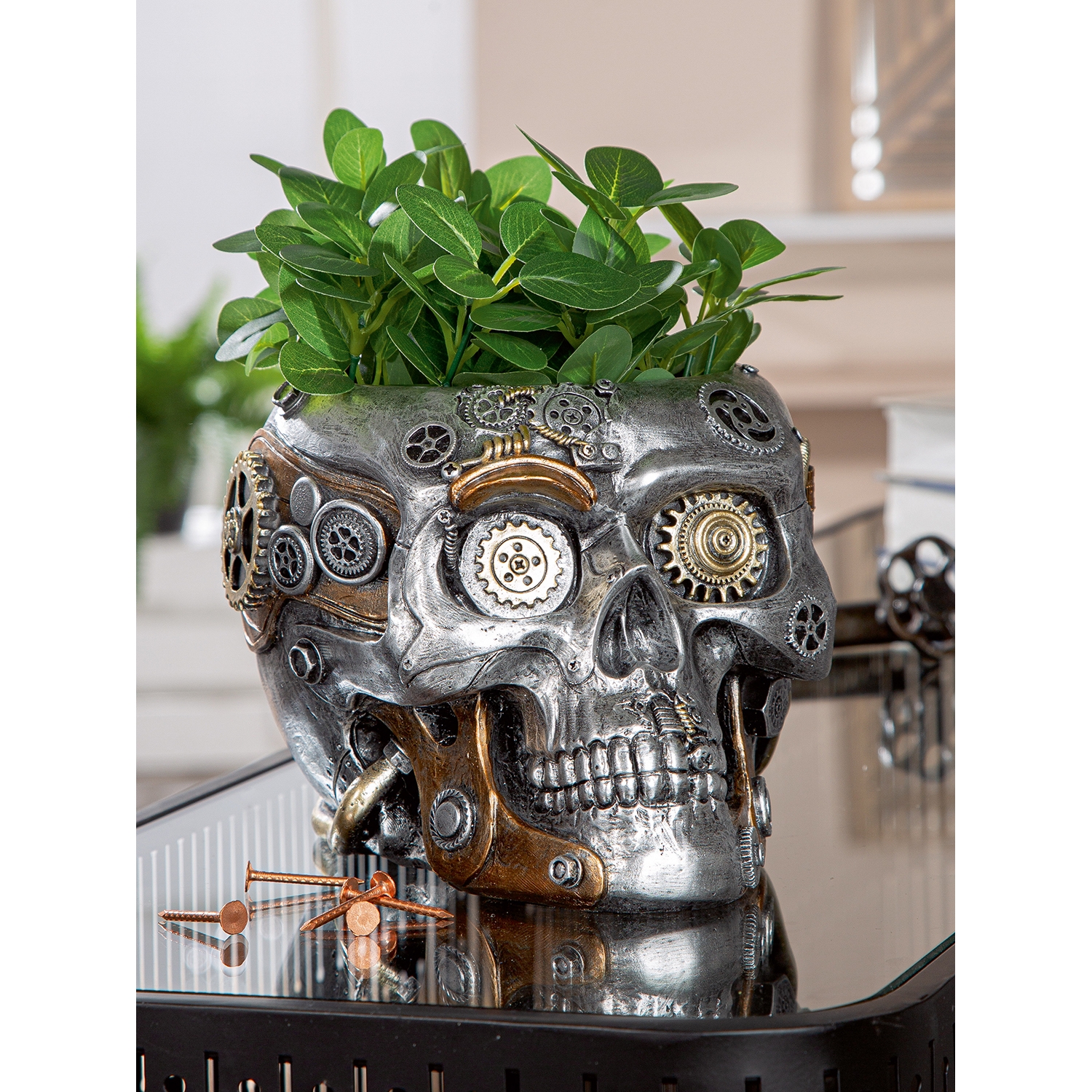 Steampunk Skull Planter Flower Pot 58721