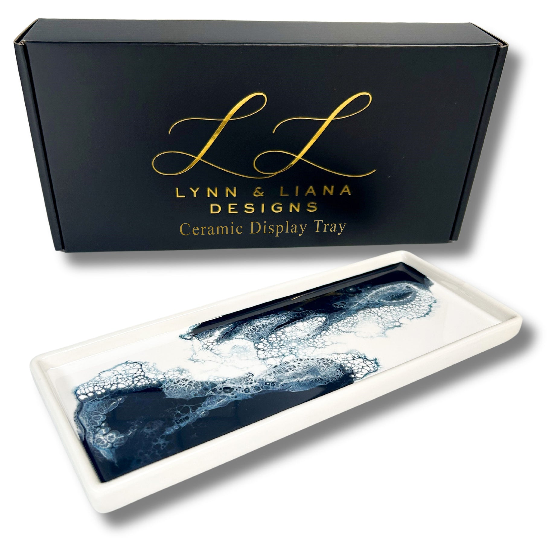 Lynn & Liana Ceramic Tray Large Caribbean Navy White