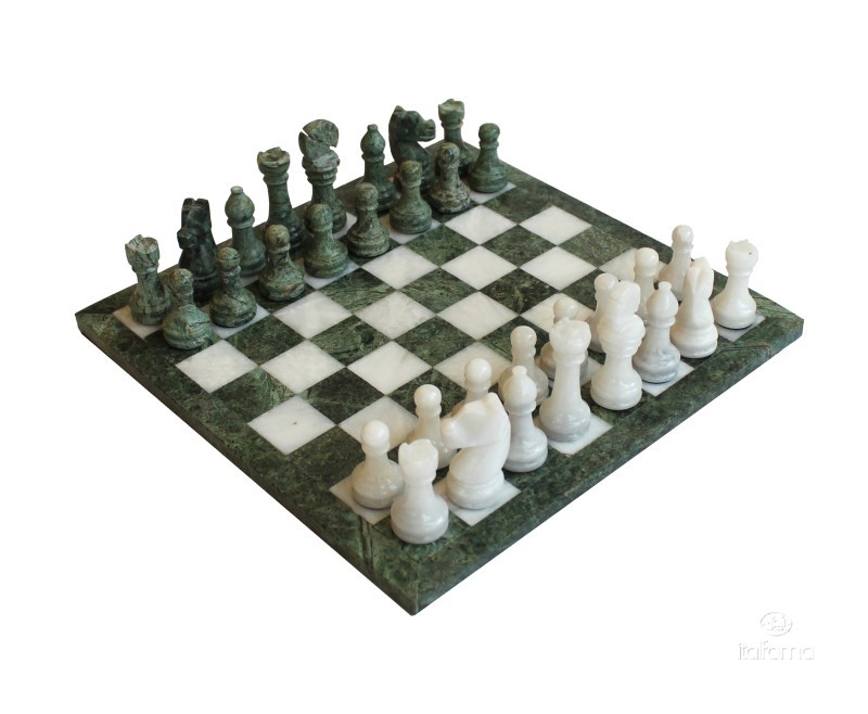 White & Dark Green Marble Chess Set 23x23 cm 1073