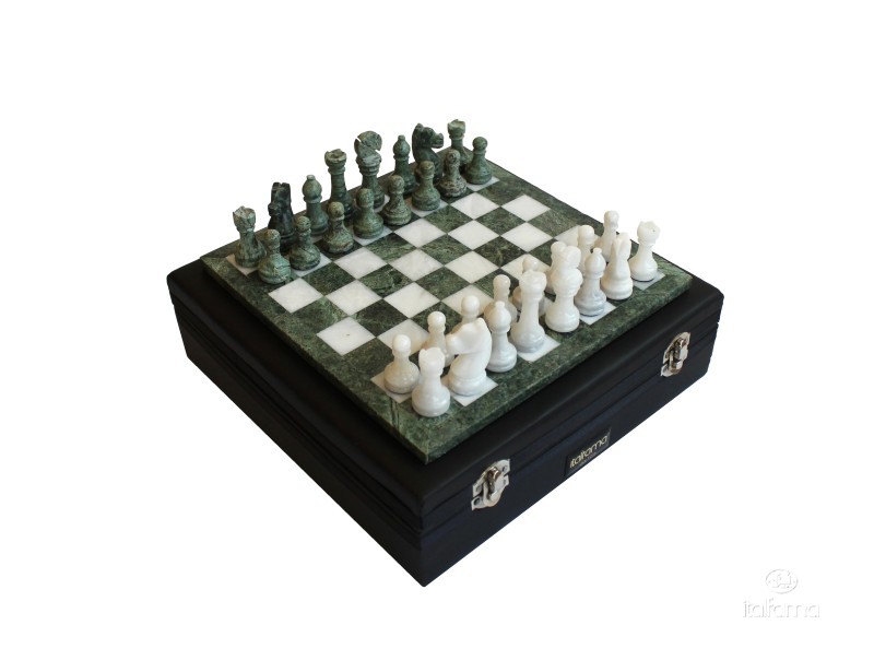 White & Dark Green Marble Chess Set 23x23 cm 1073