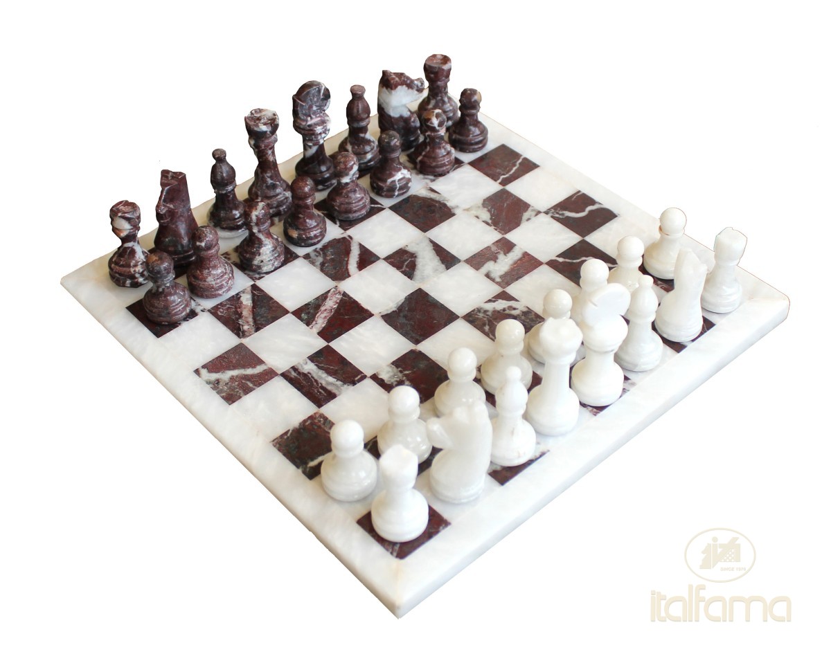 White Marble & Red Onyx Chess Set 23x23 cm 1074