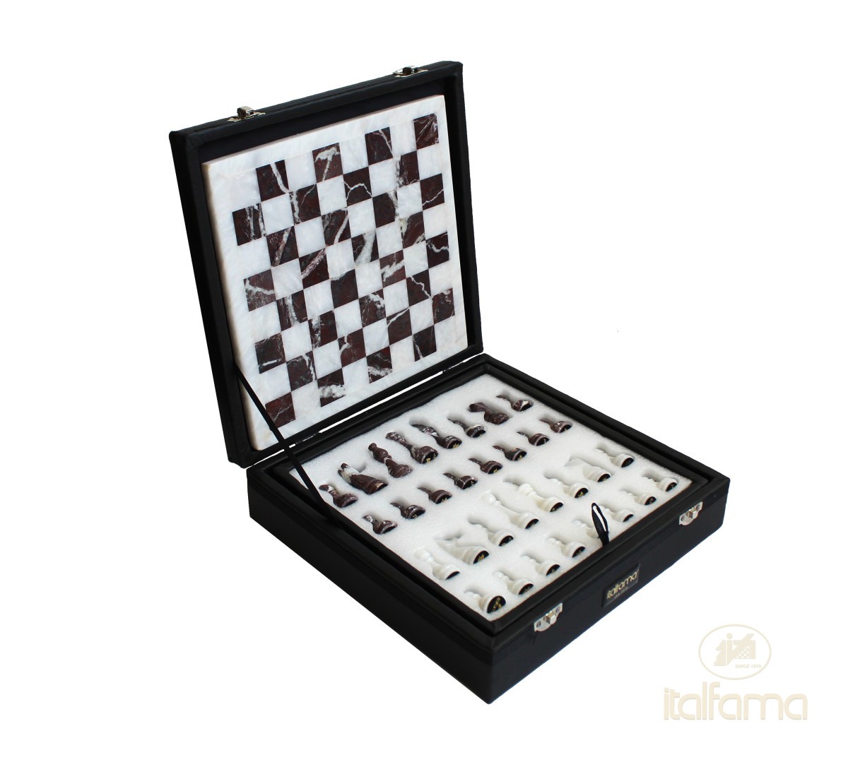 White Marble & Red Onyx Chess Set 23x23 cm 1074