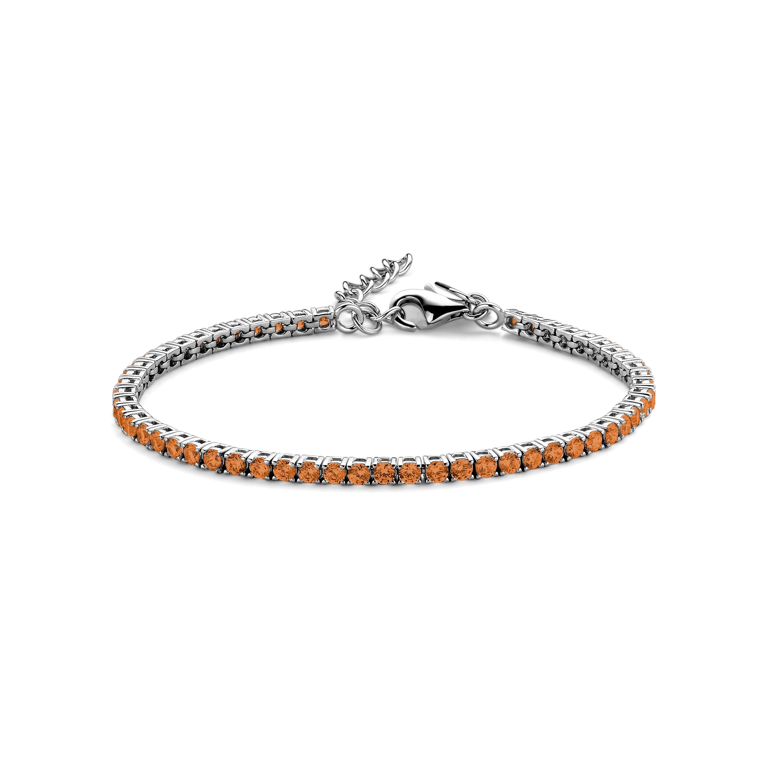 Garonne Sterling Silver 3mm Tennis Bracelet Silver/Orange 9NB-1217