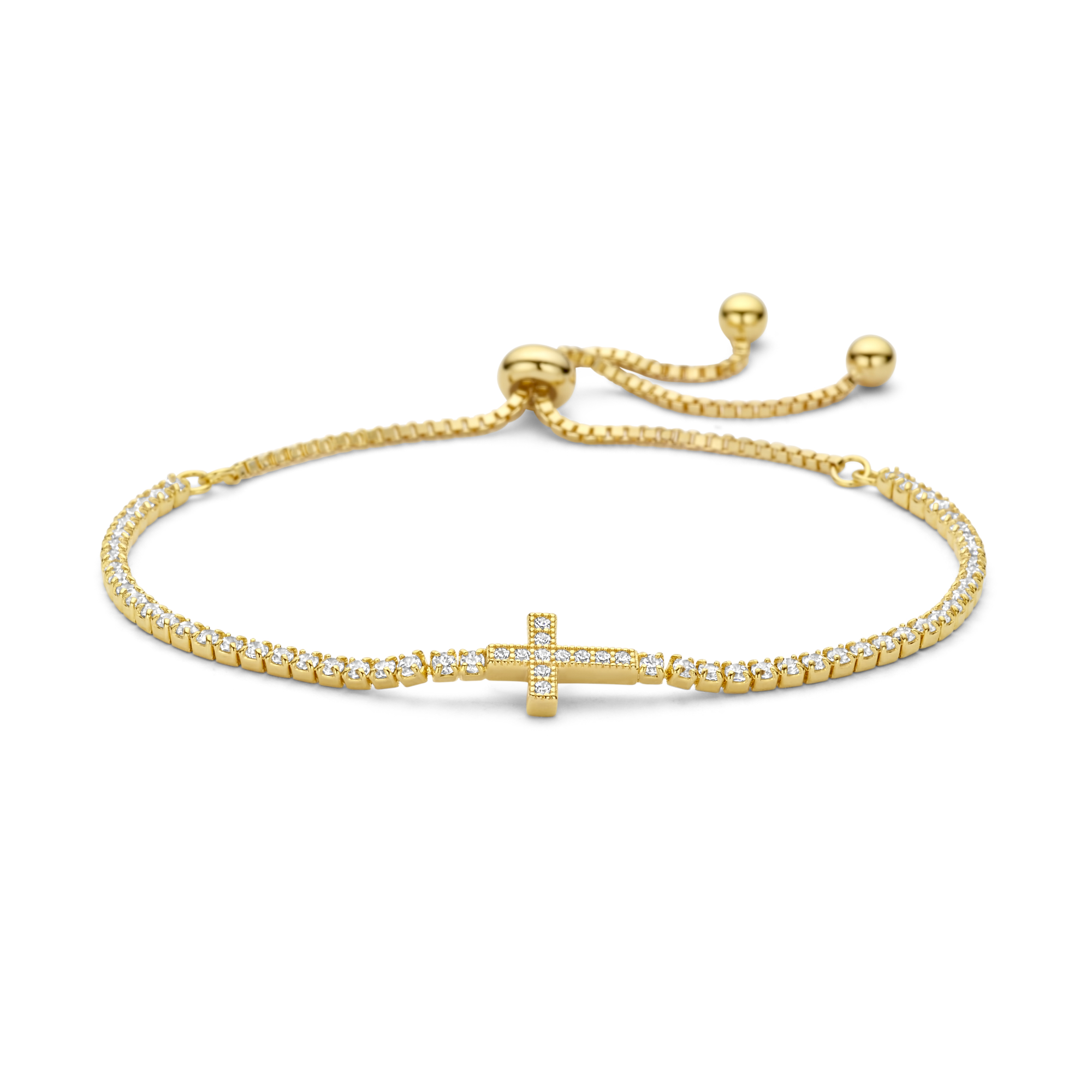 New Bling 14k Gold Plated Tennis Cross Bracelet 9NB-1563