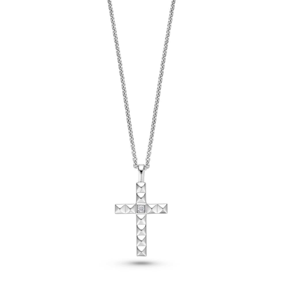 FJF Sterling Silver Pyramid Cross Necklace FJF0010058SWH