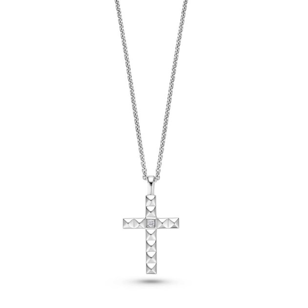FJF Sterling Silver Pyramid Cross Necklace FJF0010058SWH