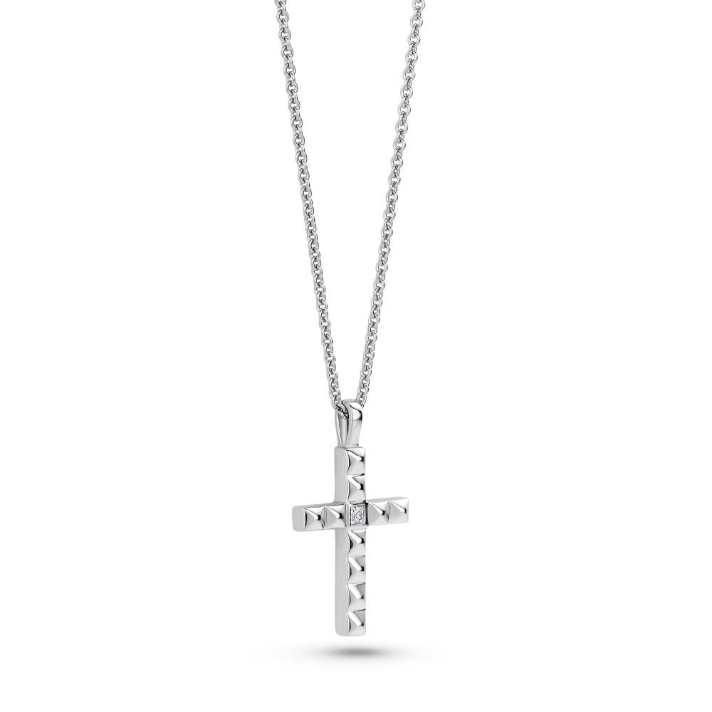 FJF Sterling Silver Pyramid Cross Necklace FJF0010058SWH