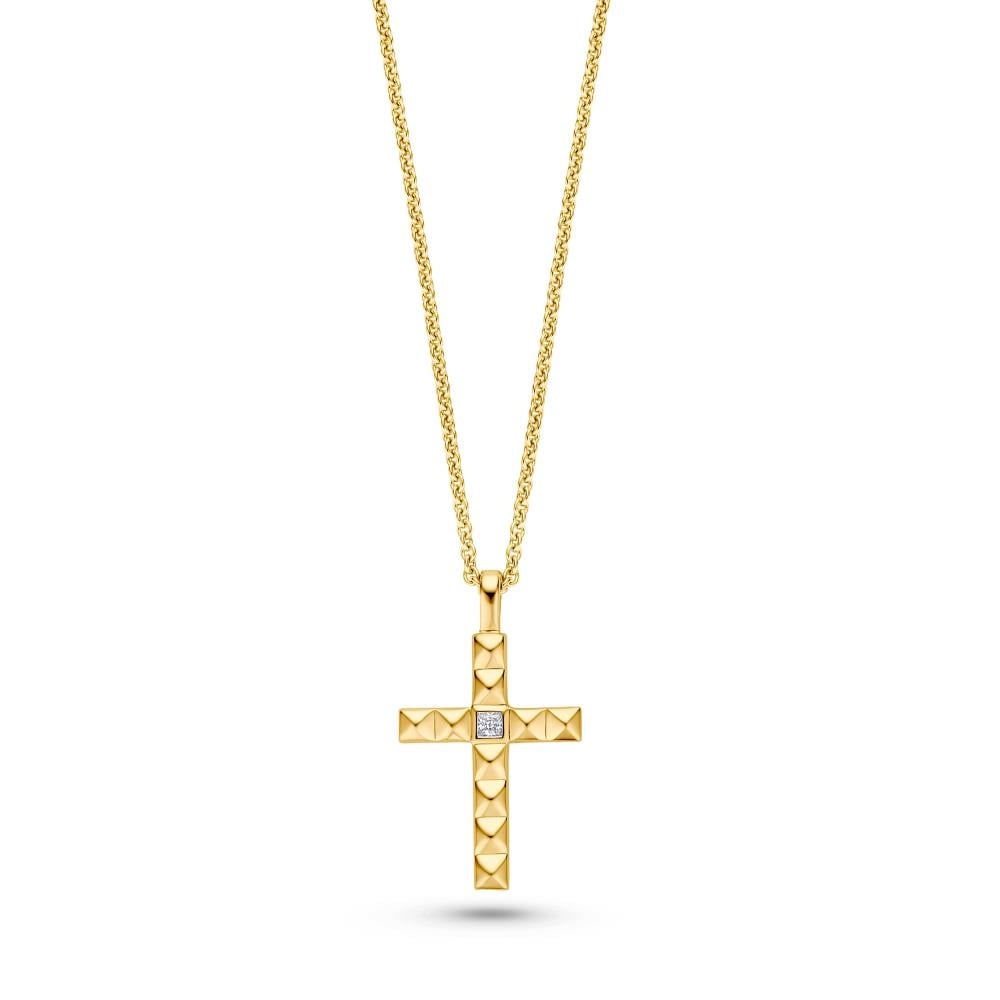 FJF 18k Gold Plated Pyramid Cross Necklace FJF0010058YWH