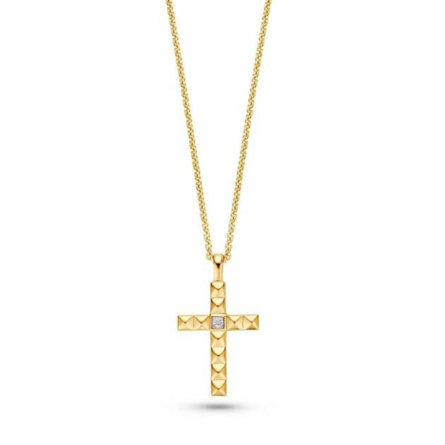 FJF 18k Gold Plated Pyramid Cross Necklace FJF0010058YWH