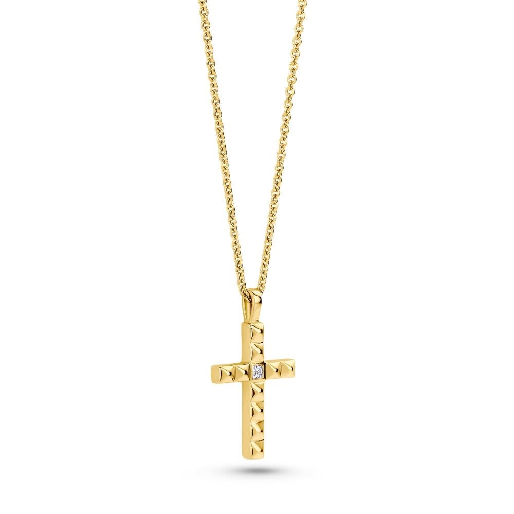 FJF 18k Gold Plated Pyramid Cross Necklace FJF0010058YWH