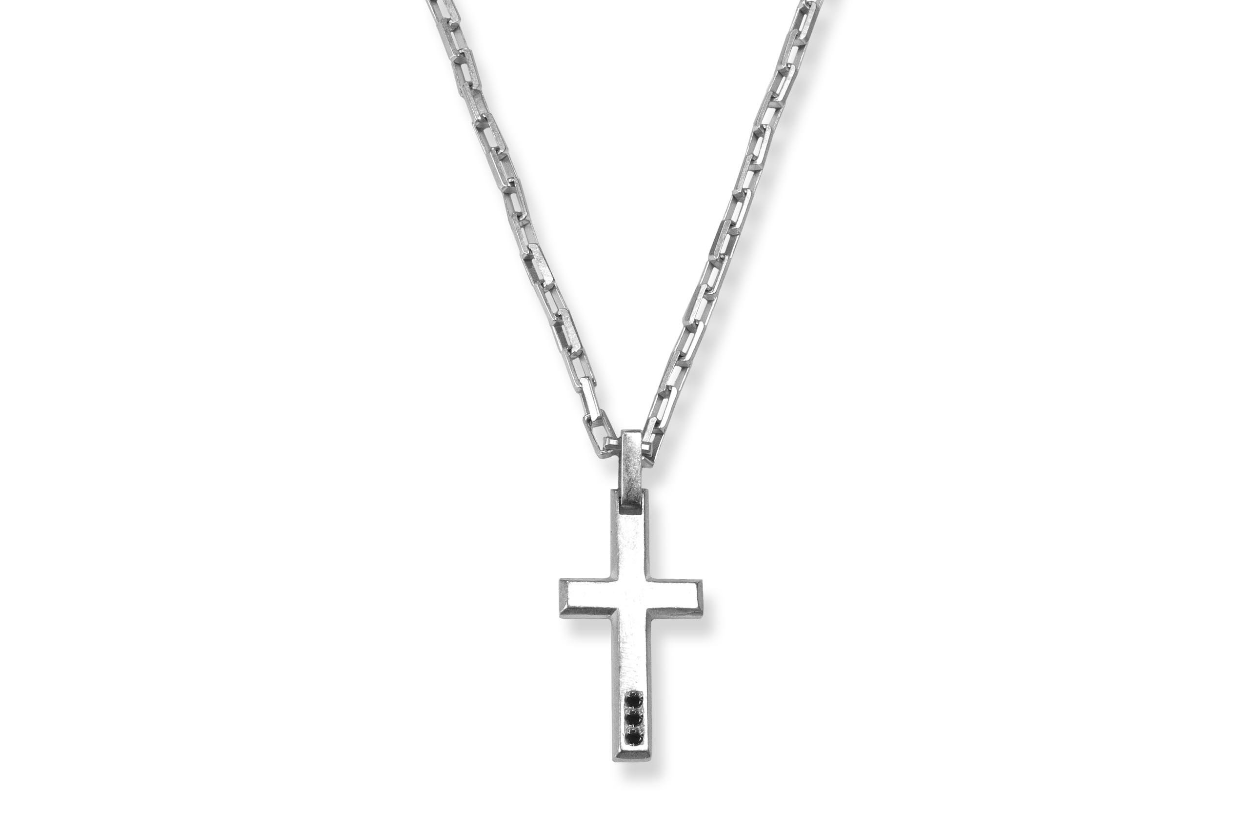 Borsari Sterling Silver Cross Necklace Black Diamonds CL-TOR01CR3N