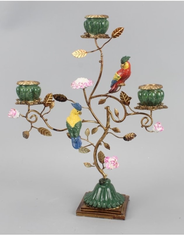 Antiqued Ornate Multi Branch Parrot Candleholder RM75
