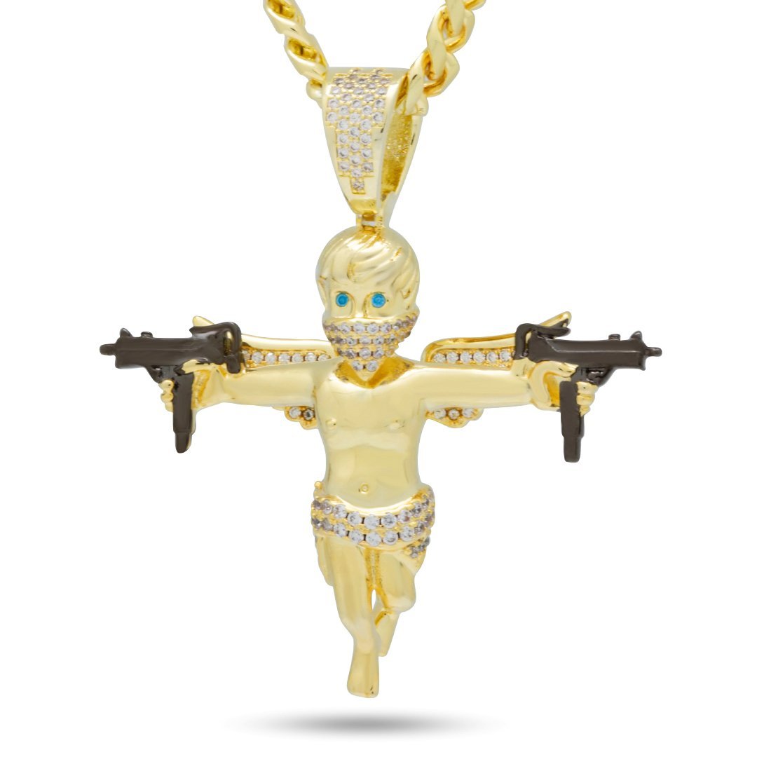 King Ice 14k Gold Plated Dual Uzi Angel Necklace NKX14166