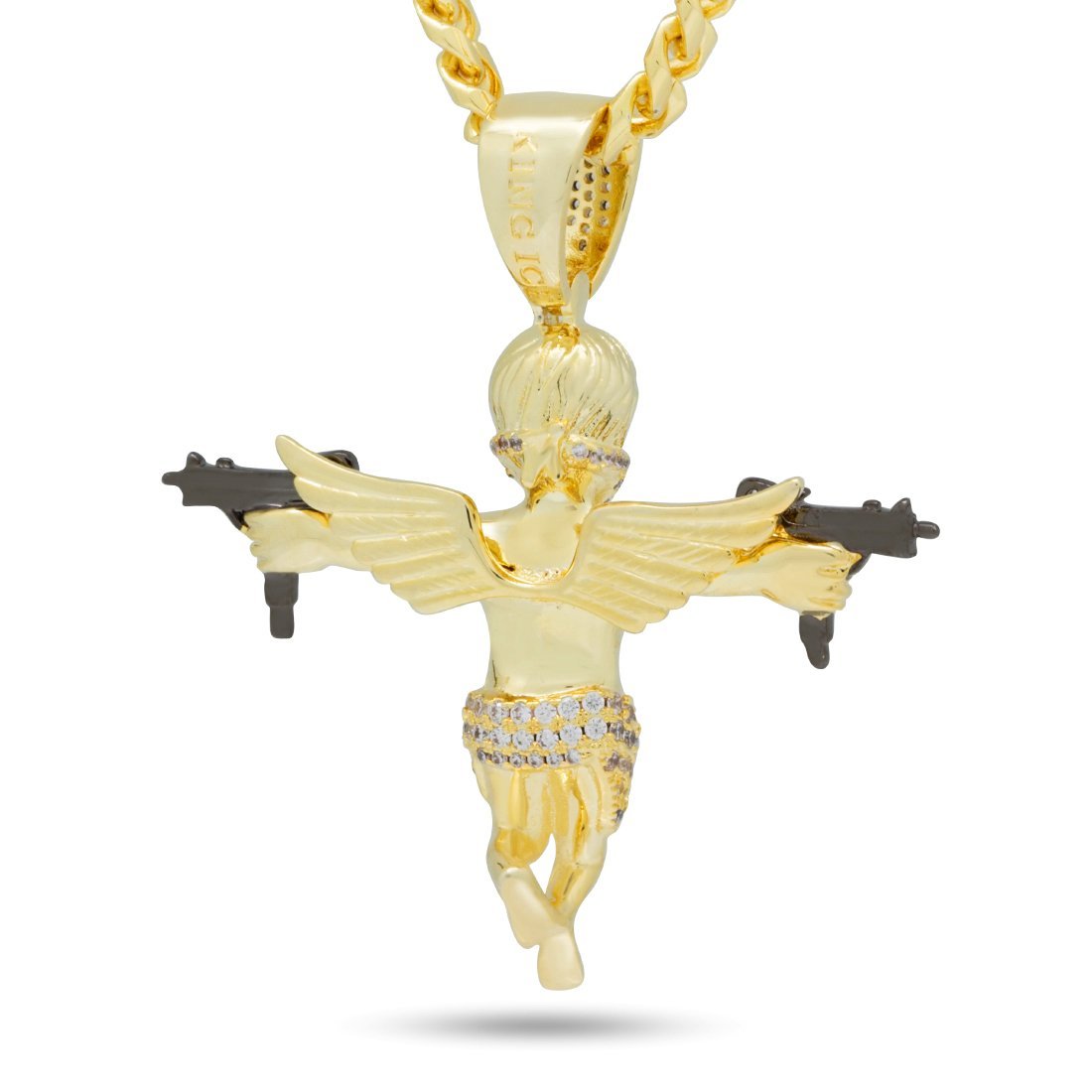 King Ice 14k Gold Plated Dual Uzi Angel Necklace NKX14166