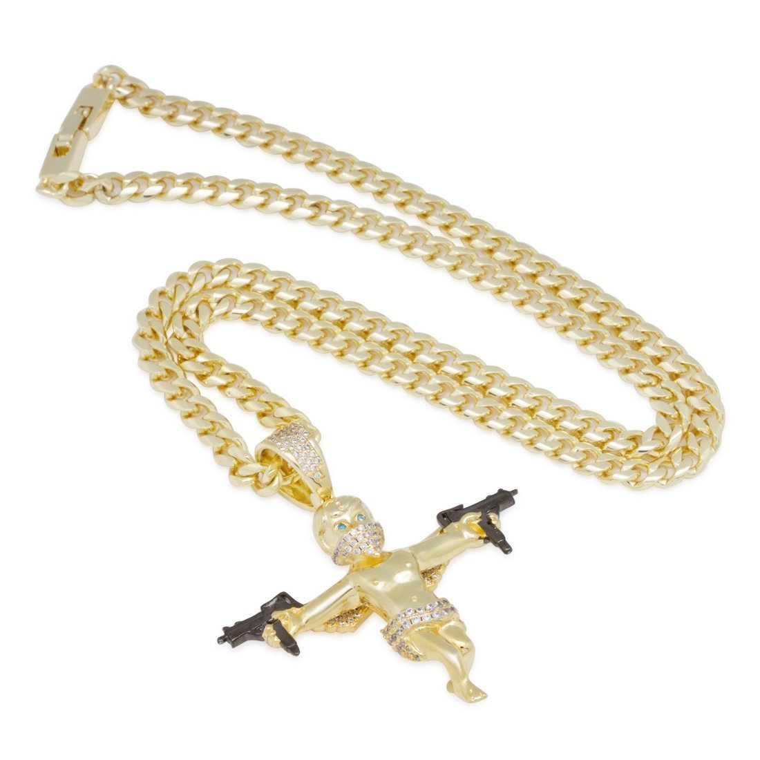 King Ice 14k Gold Plated Dual Uzi Angel Necklace NKX14166