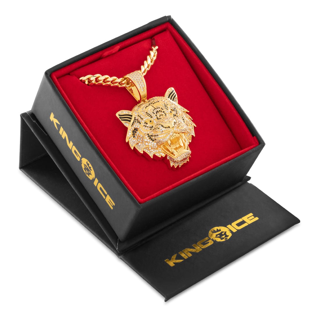 King Ice 14k Gold Plated Tiger Necklace NKX14536