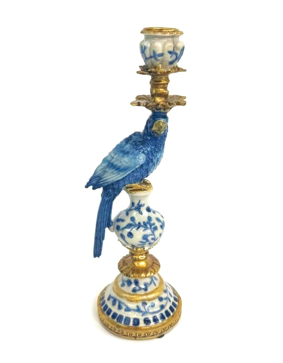 Antiqued Ornate Blue/White Parrot Candle Holder RM81