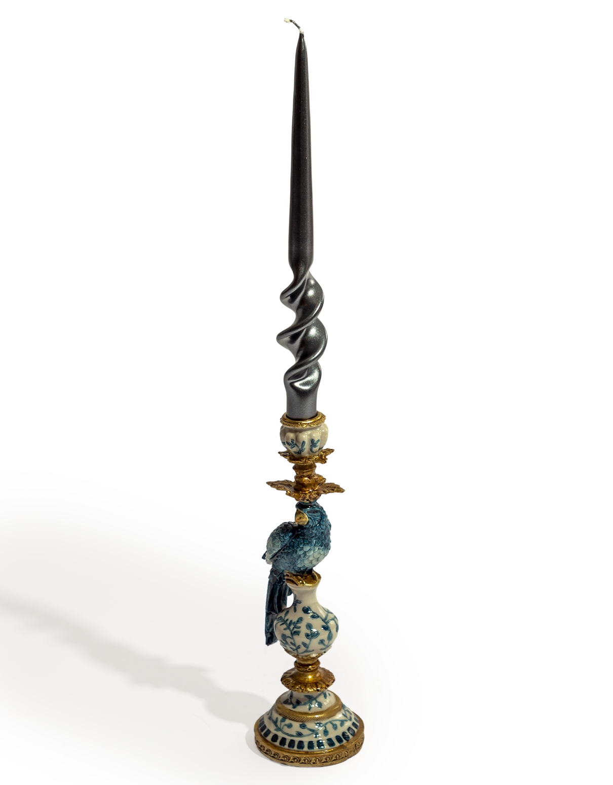 Antiqued Ornate Blue/White Parrot Candle Holder RM81