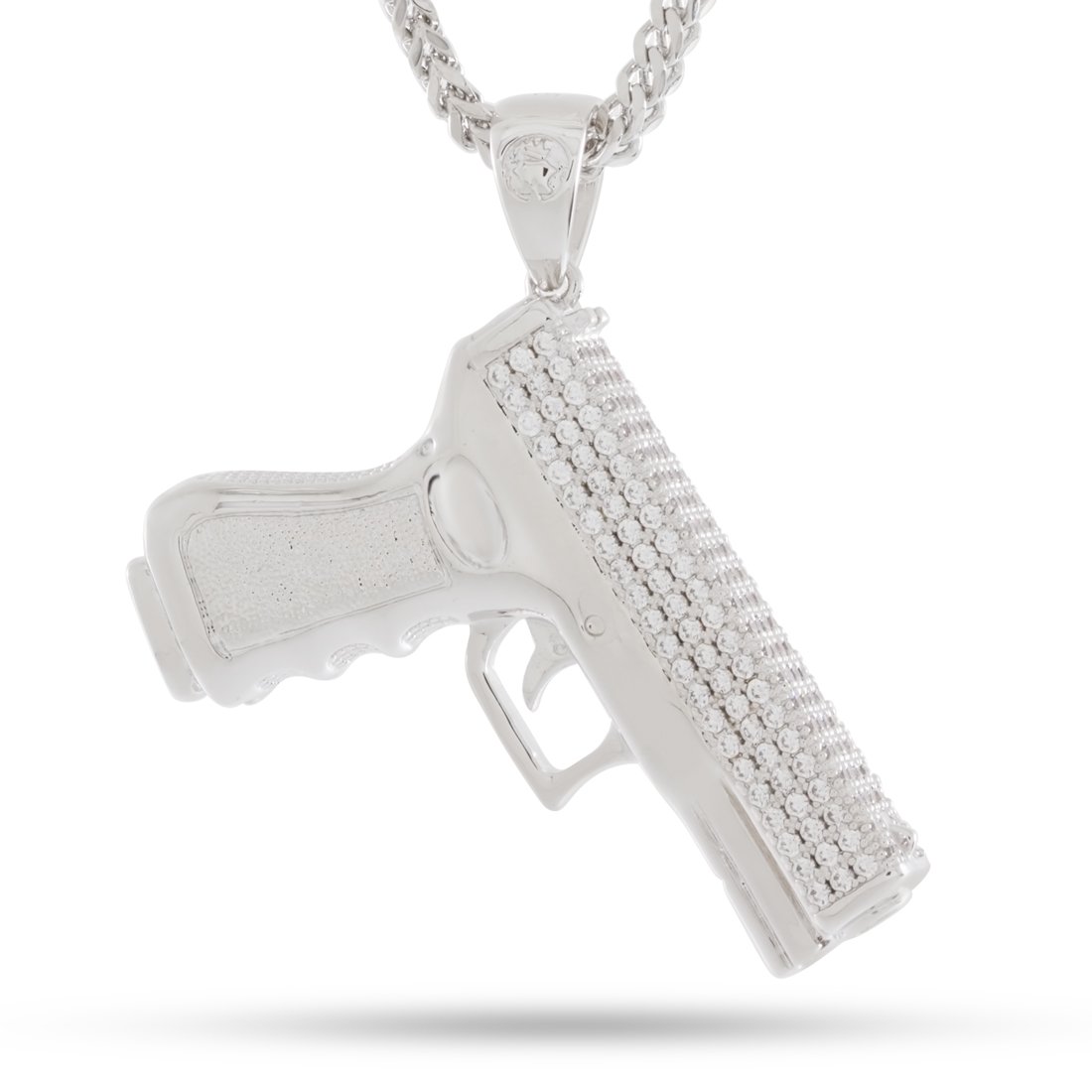 King Ice White Gold Plated Iced Handgun Necklace NKX11565