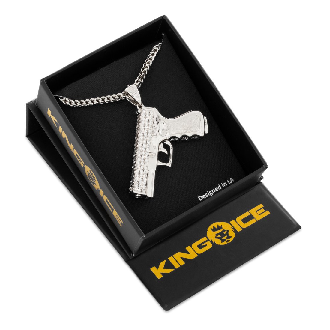 King Ice White Gold Plated Iced Handgun Necklace NKX11565