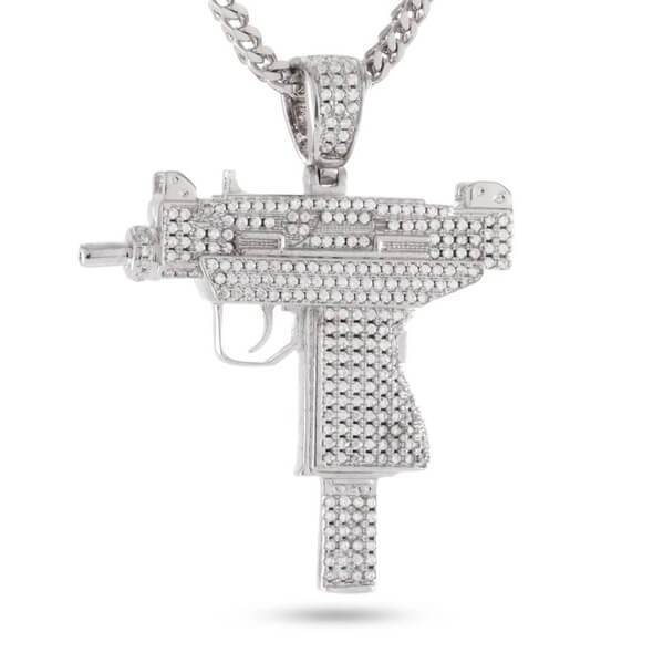 King Ice White Gold Plated Uzi Necklace NKX12030