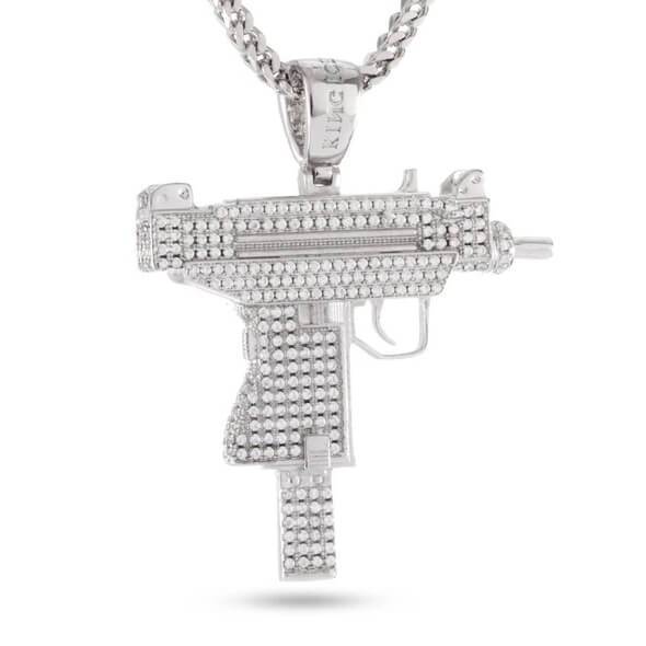 King Ice White Gold Plated Uzi Necklace NKX12030