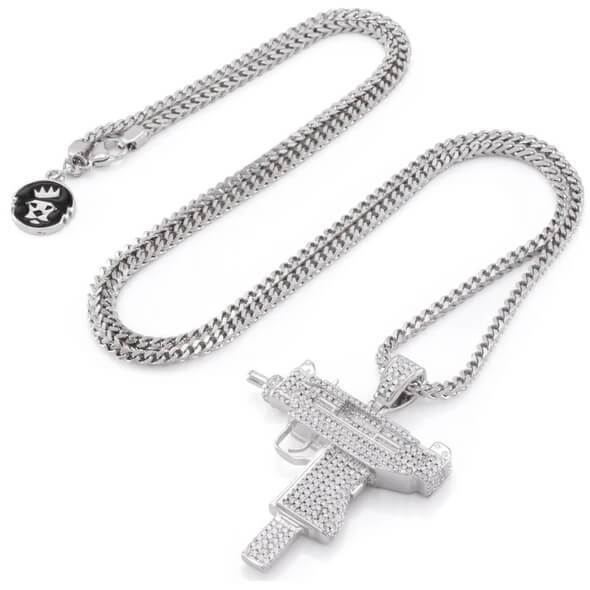 King Ice White Gold Plated Uzi Necklace NKX12030