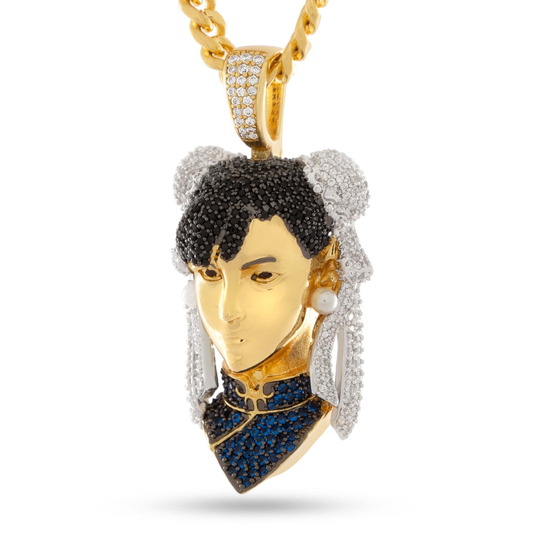 King Ice 14k Gold Plated Street Fighter Chun-Li Necklace NKX14553